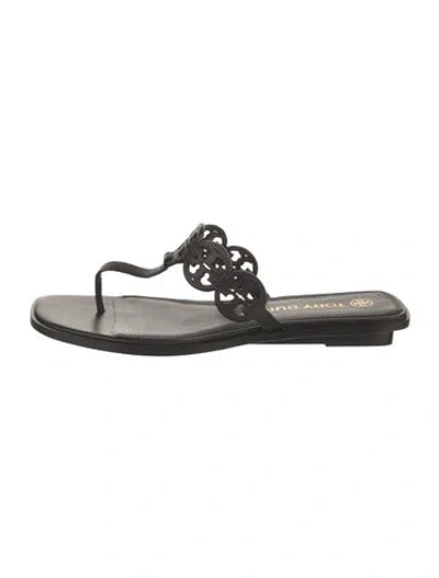 Pre-owned Tory Burch Leather Flip Flops In Black