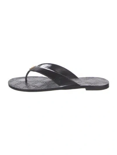 Pre-owned Tory Burch Leather Flip Flops In Black