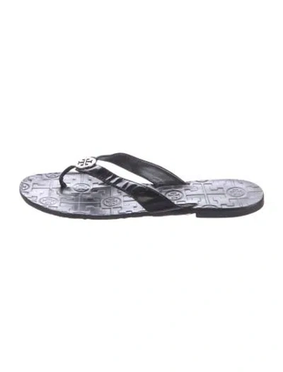 Pre-owned Tory Burch Leather Flip Flops In Black