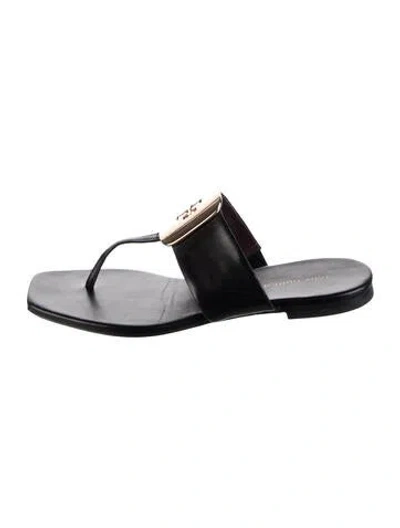 Pre-owned Tory Burch Leather Flip Flops In Black