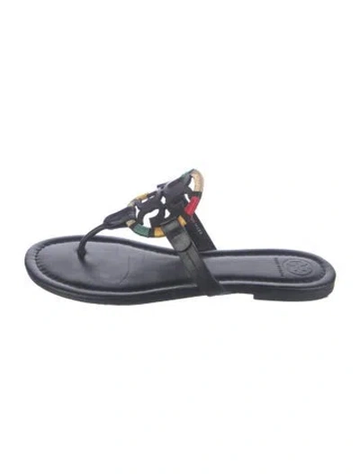 Pre-owned Tory Burch Leather Flip Flops In Black