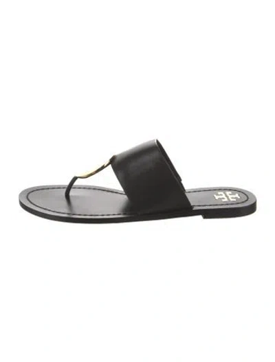 Pre-owned Tory Burch Leather Flip Flops In Black