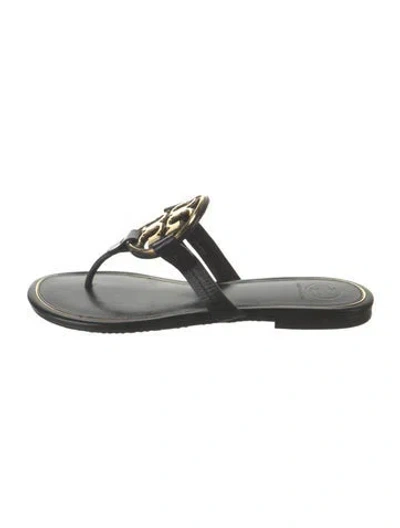 Pre-owned Tory Burch Leather Flip Flops In Black