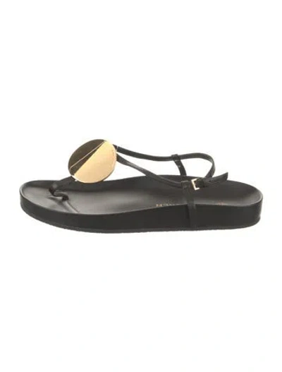 Pre-owned Tory Burch Leather Flip Flops In Black