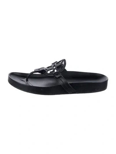 Pre-owned Tory Burch Leather Flip Flops In Black