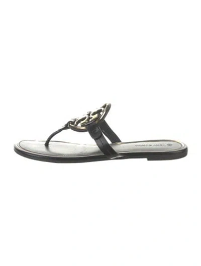 Pre-owned Tory Burch Leather Flip Flops In Black