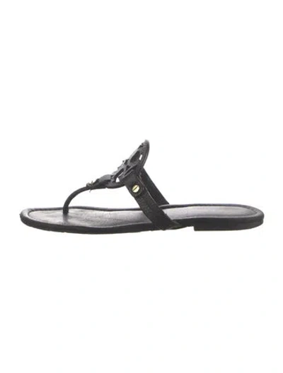 Pre-owned Tory Burch Leather Flip Flops In Black