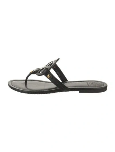 Pre-owned Tory Burch Leather Flip Flops In Black