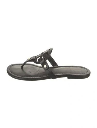 Pre-owned Tory Burch Leather Flip Flops In Black