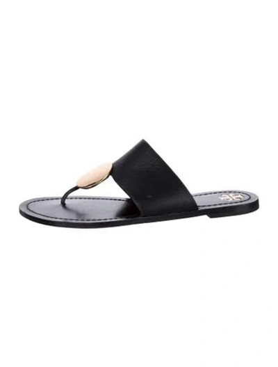 Pre-owned Tory Burch Leather Flip Flops In Black