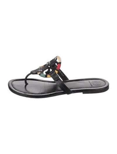 Pre-owned Tory Burch Leather Flip Flops In Black