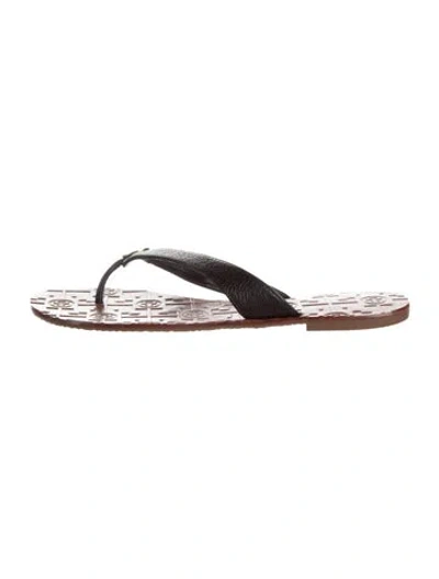 Pre-owned Tory Burch Leather Flip Flops In Black