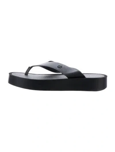 Pre-owned Tory Burch Leather Flip Flops In Black