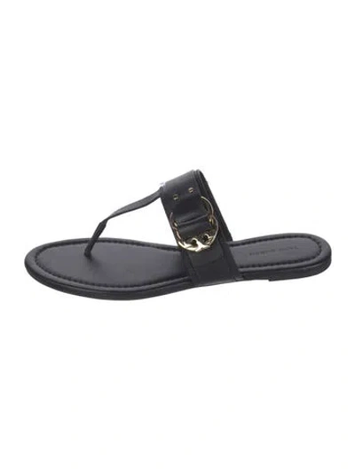 Pre-owned Tory Burch Leather Flip Flops In Black