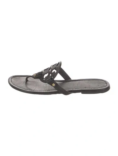 Pre-owned Tory Burch Leather Flip Flops In Black