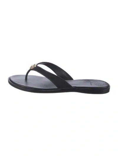 Pre-owned Tory Burch Leather Flip Flops In Black