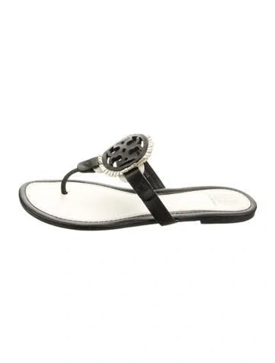 Pre-owned Tory Burch Leather Flip Flops In Black
