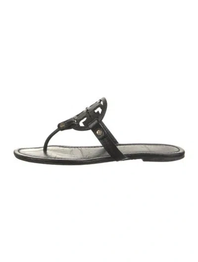 Pre-owned Tory Burch Leather Flip Flops In Black