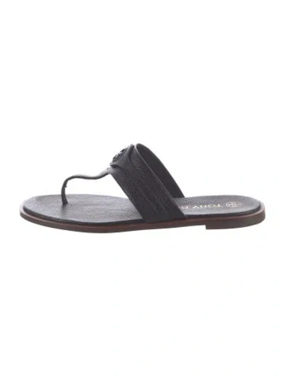 Pre-owned Tory Burch Leather Flip Flops In Black