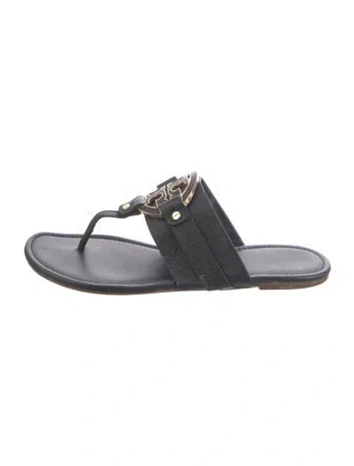 Pre-owned Tory Burch Leather Flip Flops In Black