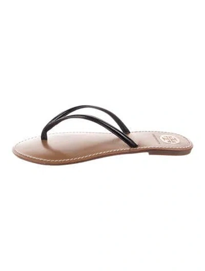 Pre-owned Tory Burch Leather Flip Flops In Black