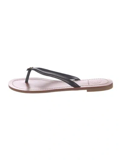 Pre-owned Tory Burch Leather Flip Flops In Black