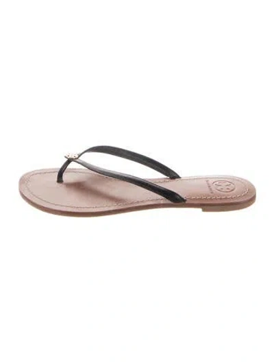 Pre-owned Tory Burch Leather Flip Flops In Black/gold