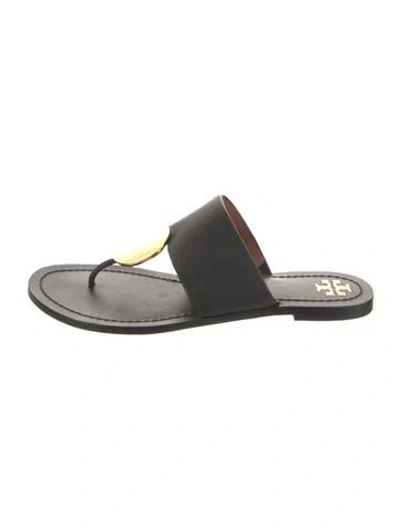 Pre-owned Tory Burch Leather Flip Flops In Black/neutrals