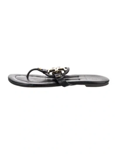 Pre-owned Tory Burch Leather Flip Flops In Black/silver