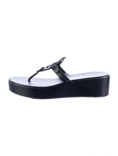 Pre-owned Tory Burch Leather Flip Flops In Black/white