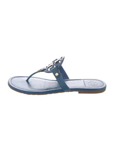 Pre-owned Tory Burch Leather Flip Flops In Blue