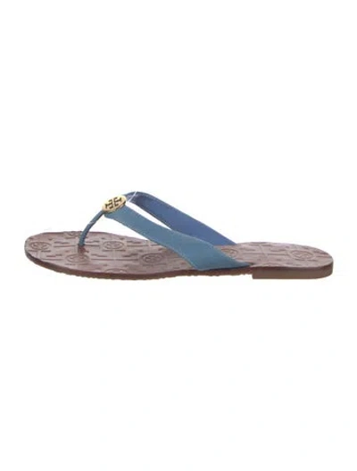 Pre-owned Tory Burch Leather Flip Flops In Blue