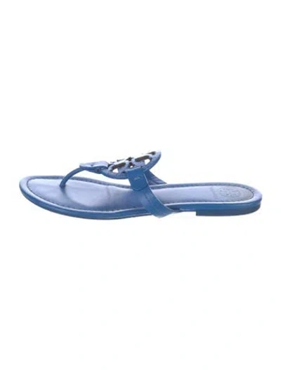 Pre-owned Tory Burch Leather Flip Flops In Blue