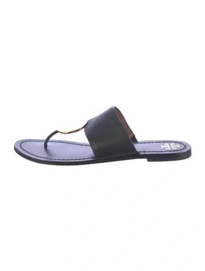 Pre-owned Tory Burch Leather Flip Flops In Blue