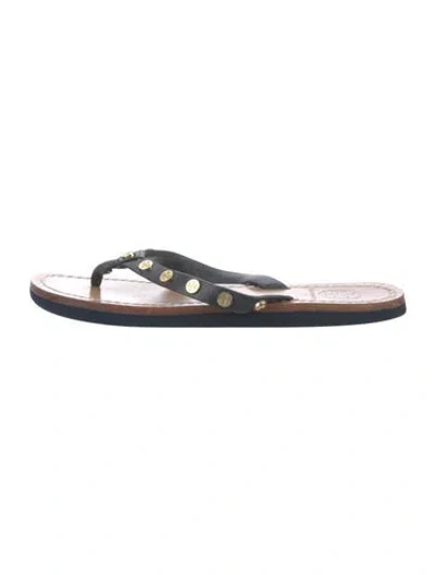 Pre-owned Tory Burch Leather Flip Flops In Blue