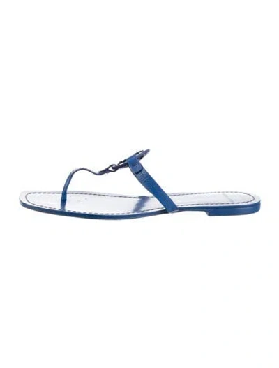 Pre-owned Tory Burch Leather Flip Flops In Blue
