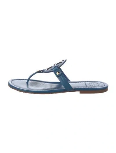 Pre-owned Tory Burch Leather Flip Flops In Blue