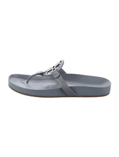 Pre-owned Tory Burch Leather Flip Flops In Blue/neutrals