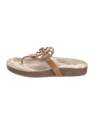 Pre-owned Tory Burch Leather Flip Flops In Brown