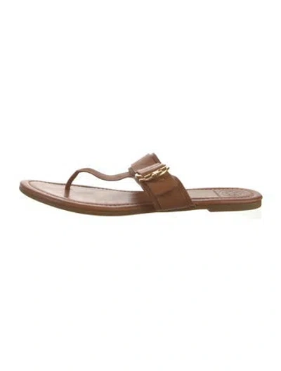 Pre-owned Tory Burch Leather Flip Flops In Brown