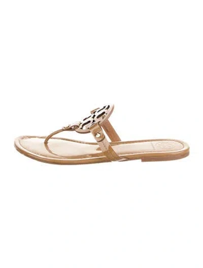 Pre-owned Tory Burch Leather Flip Flops In Brown