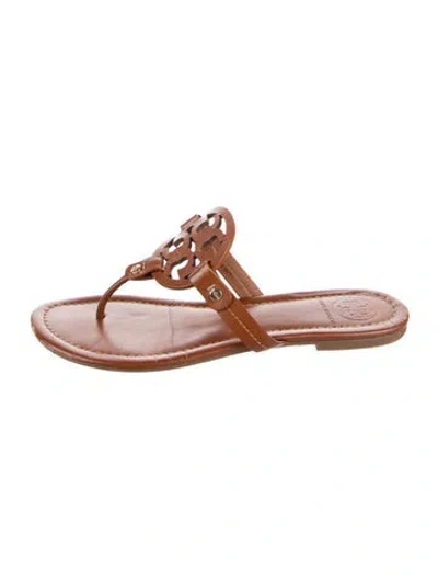 Pre-owned Tory Burch Leather Flip Flops In Brown