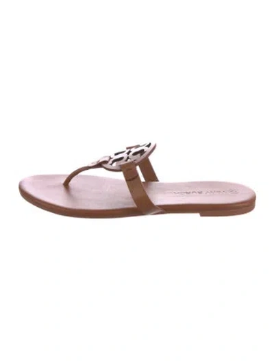Pre-owned Tory Burch Leather Flip Flops In Brown