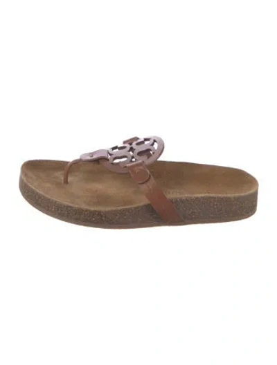 Pre-owned Tory Burch Leather Flip Flops In Brown