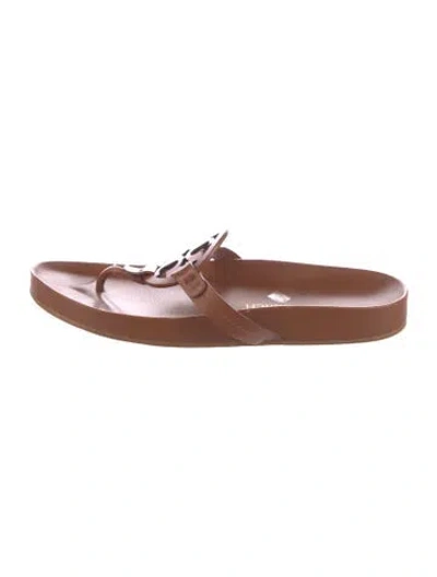 Pre-owned Tory Burch Leather Flip Flops In Brown