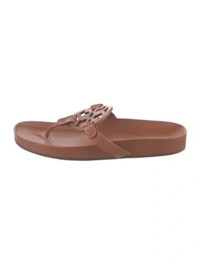 Pre-owned Tory Burch Leather Flip Flops In Brown