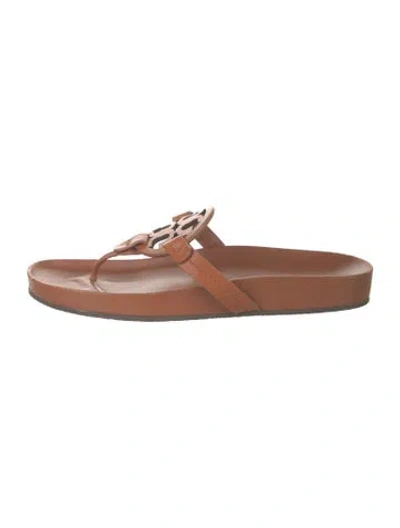 Pre-owned Tory Burch Leather Flip Flops In Brown