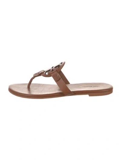 Pre-owned Tory Burch Leather Flip Flops In Brown