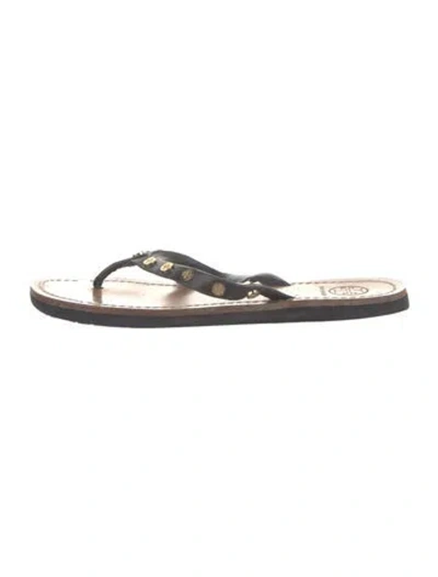 Pre-owned Tory Burch Leather Flip Flops In Brown