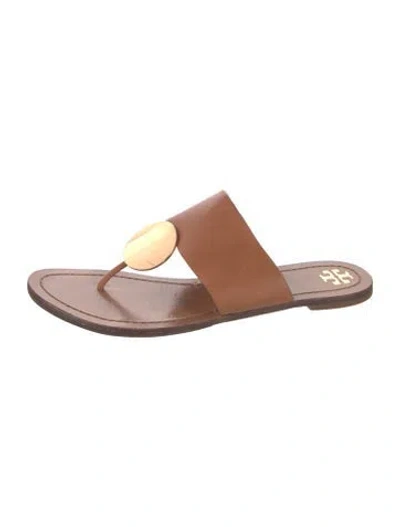 Pre-owned Tory Burch Leather Flip Flops In Brown